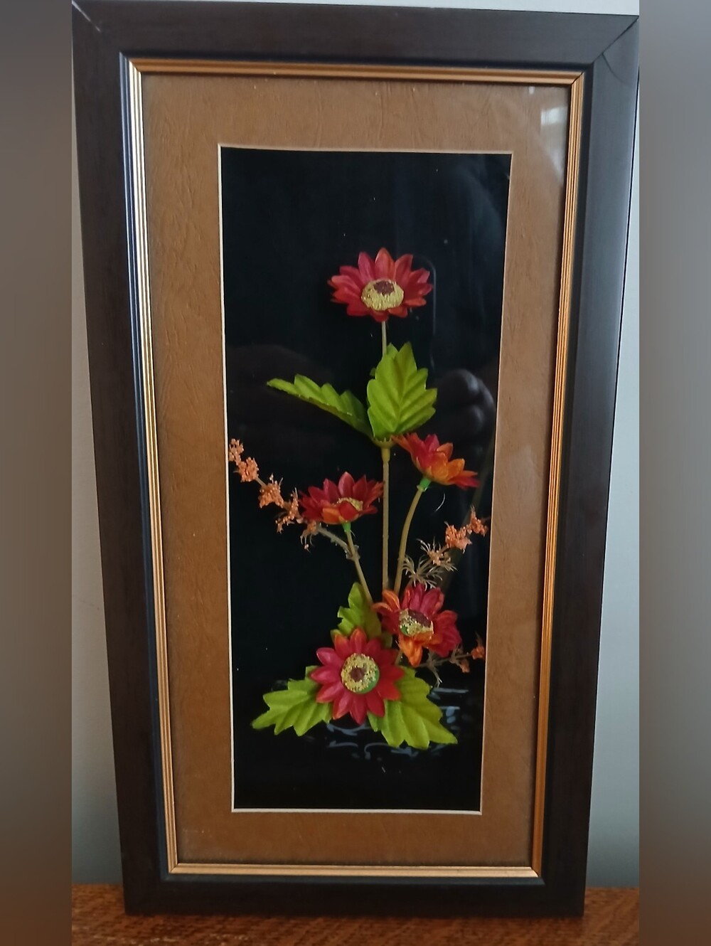 Vintage Framed Dry And Artificial Floral Wall Art with Red Flowers